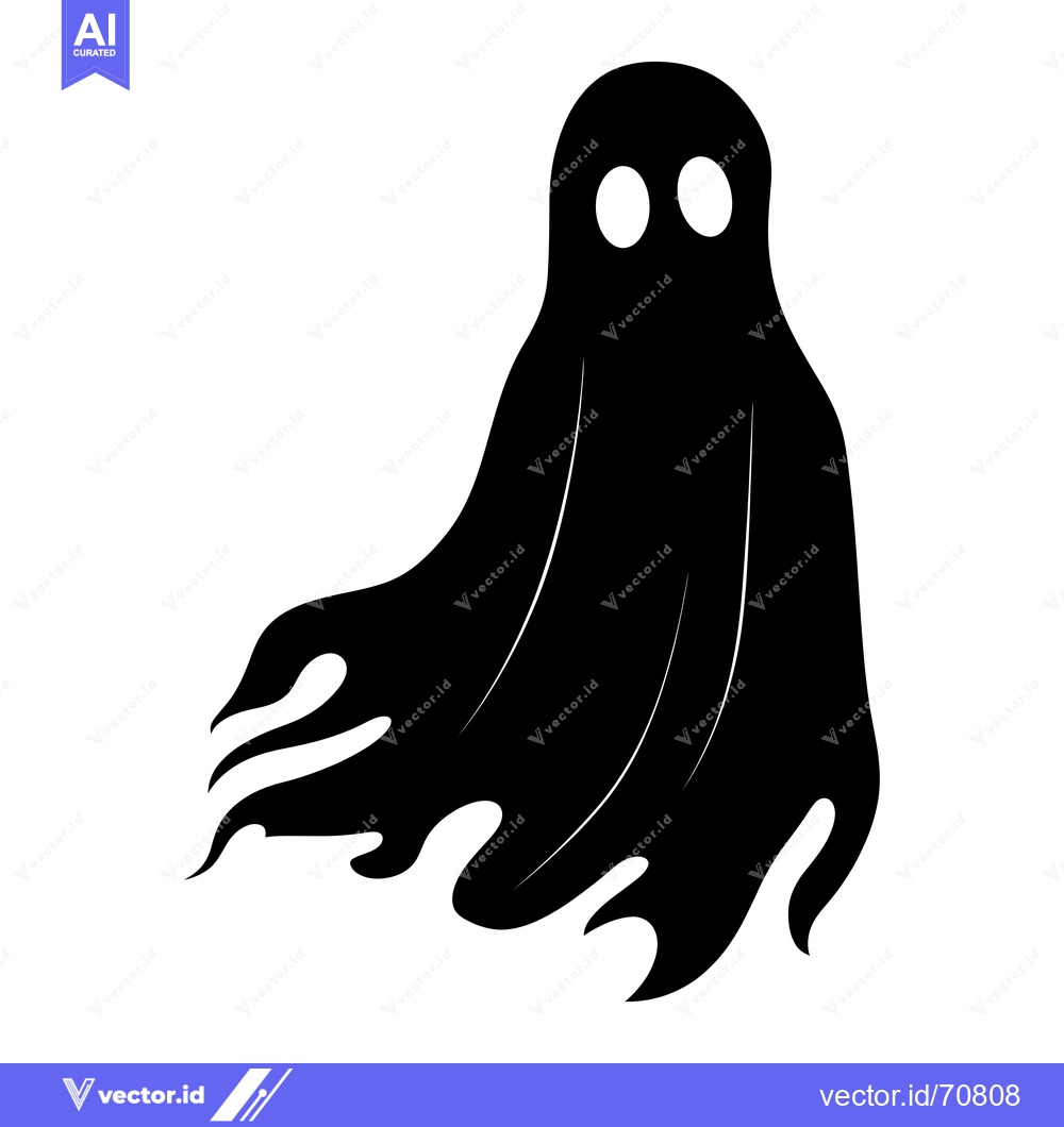 Premium Vector dari Black and White Silhouette of a Ghost with Two Eyes