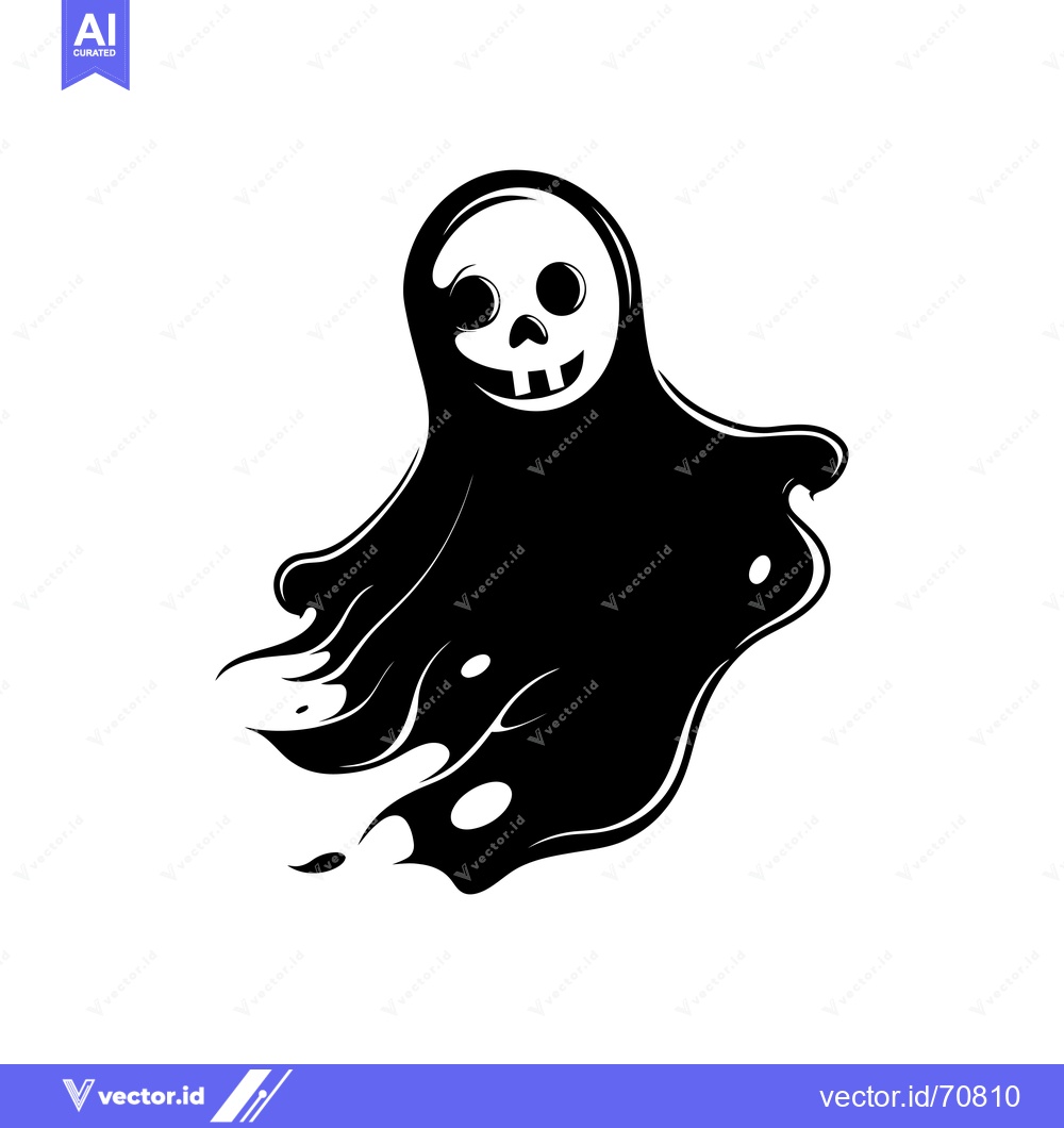 Premium Vector dari A Black and White Illustration of a Cartoon Ghost with a Skull Face