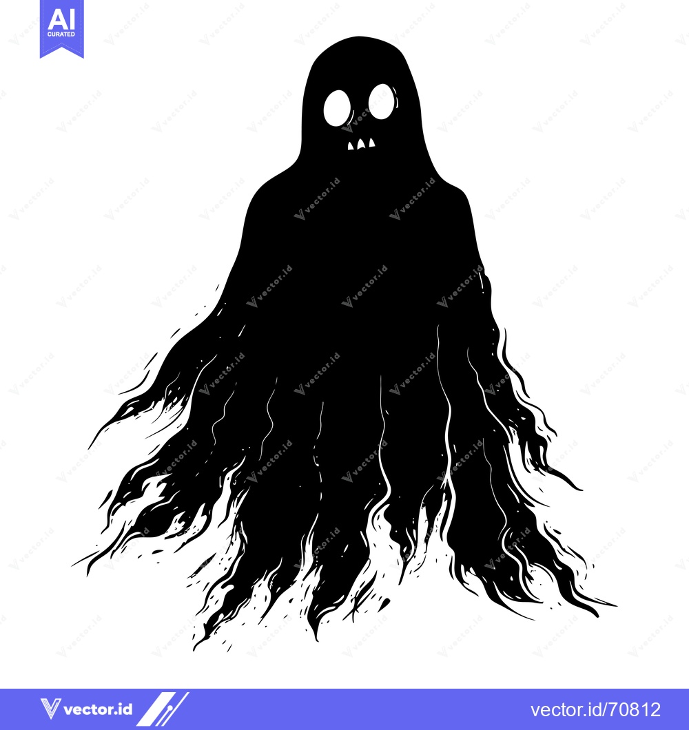 Premium Vector dari Black and White Illustration of a Ghost with a Wavy Sheet
