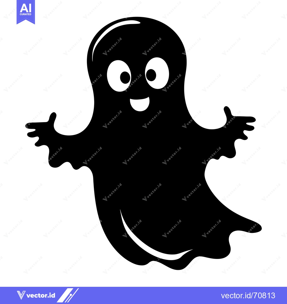 Premium Vector of A Black and White Cartoon Ghost with a Smiling Face and Outstretched A