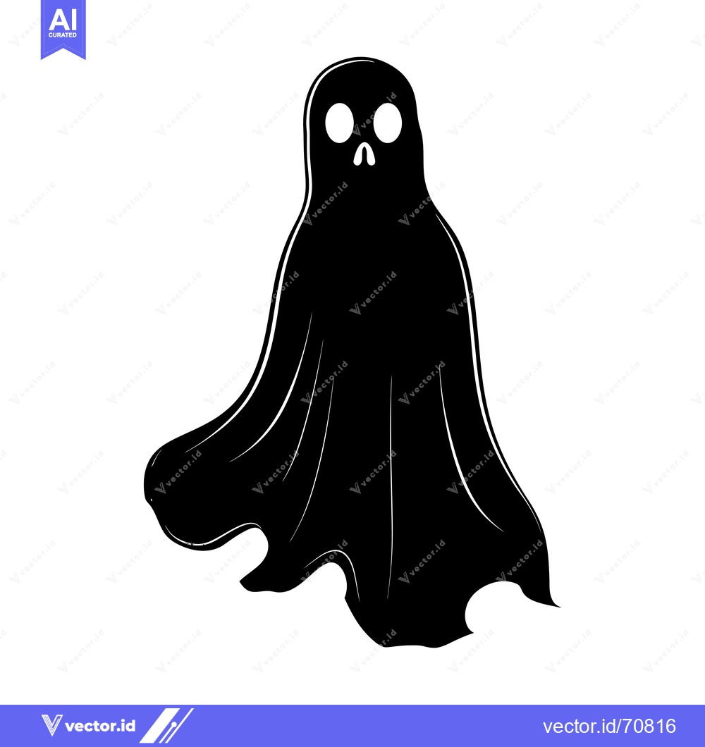 Premium Vector of Black and White Silhouette of a Ghost with a Skull
