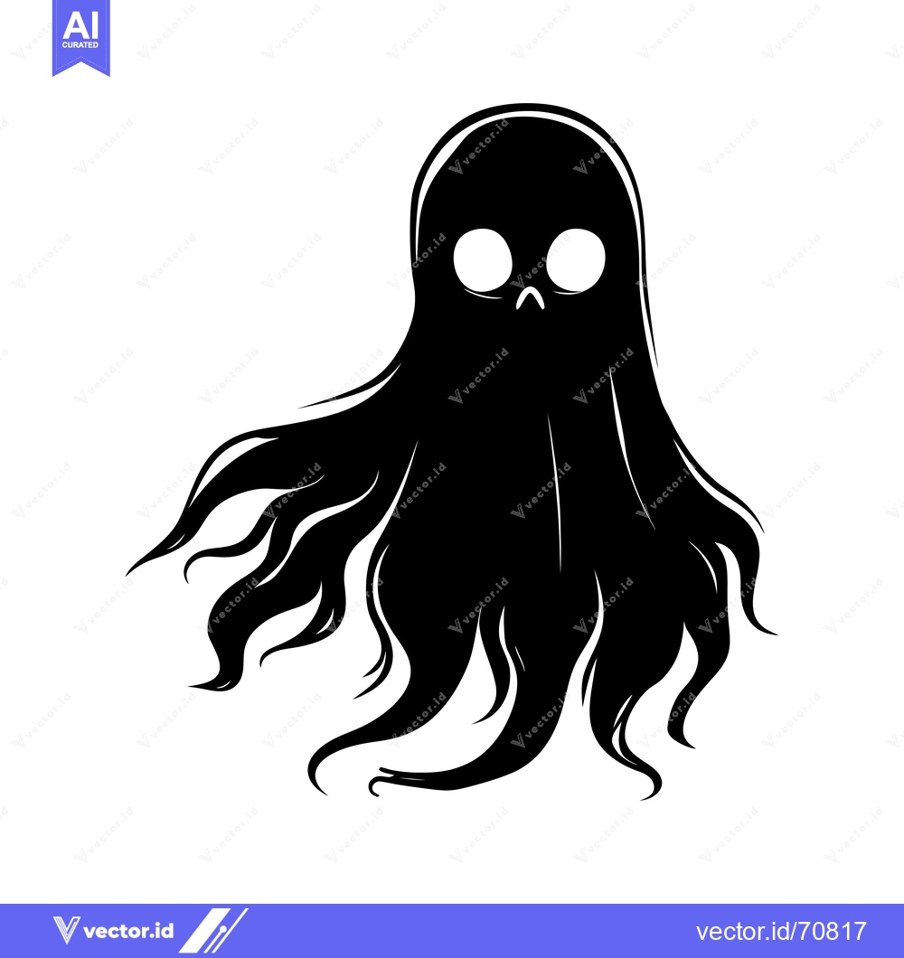 Premium Vector dari Black and White Silhouette of a Ghost with White Eyes