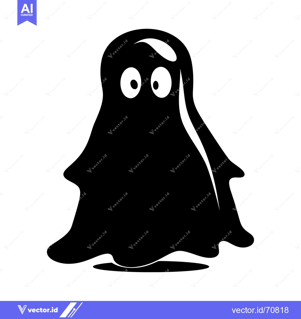 Premium Vector of Black and white cartoon ghost with large eyes