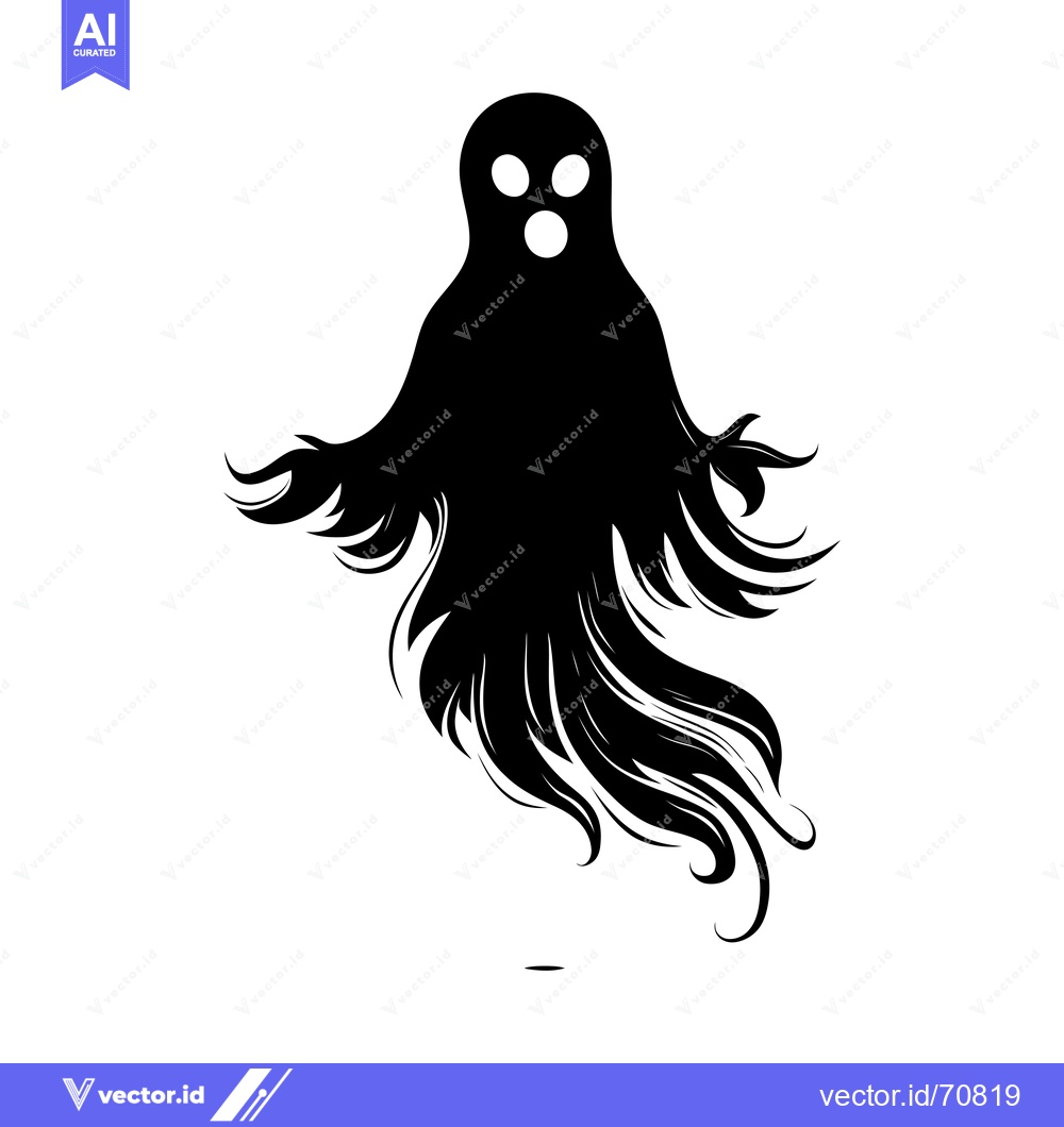 Premium Vector of Black and White Ghost with Three Eyes and an Open Mouth