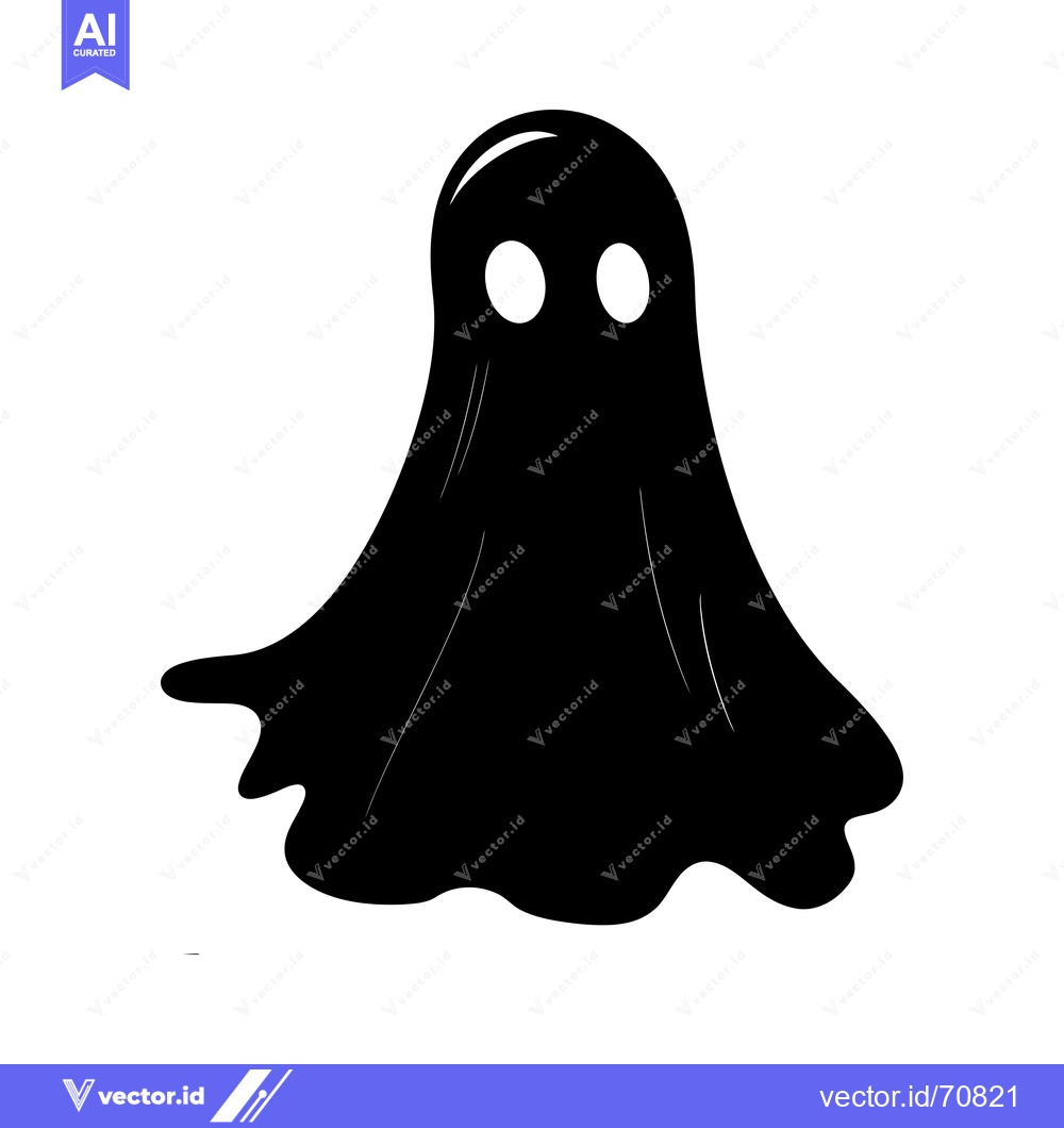 Premium Vector dari Black and White Cartoon Ghost with Two Eyes