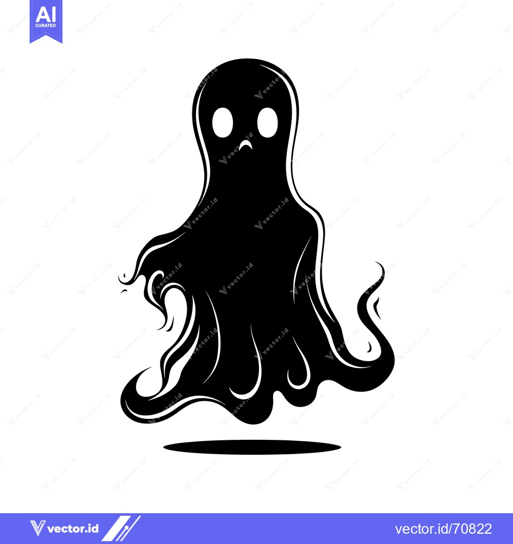 Premium Vector of Black and White Ghost with Frowning Face and Two Eyes