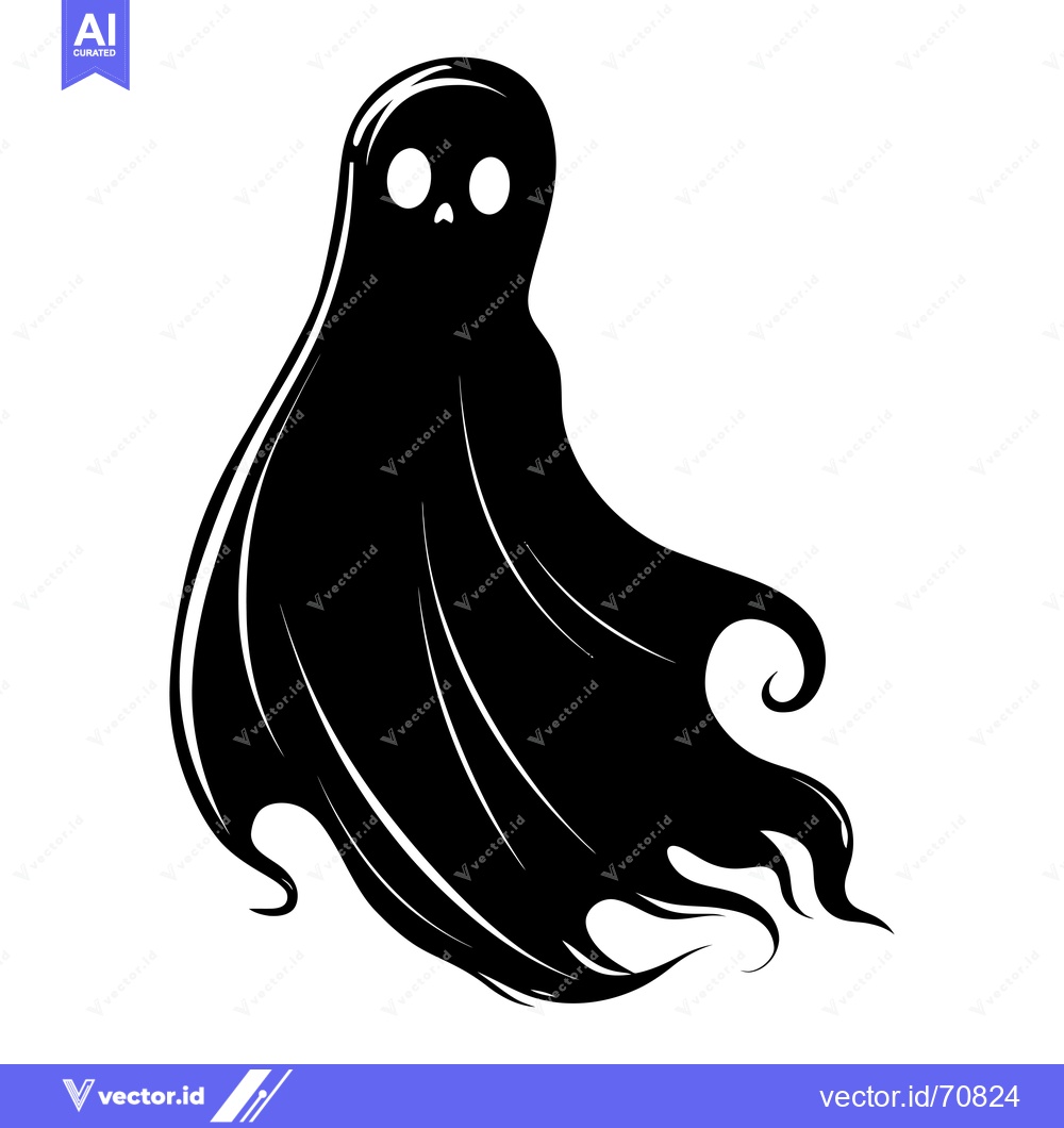 Premium Vector of Black and White Ghost with Simple Facial Features