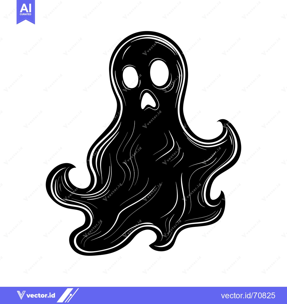 Premium Vector of Black and White Illustration of a Ghost with Wavy Body