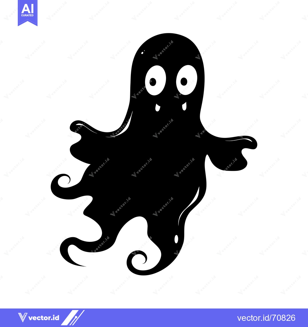 Premium Vector of Black and white cartoon ghost with large eyes and a smile