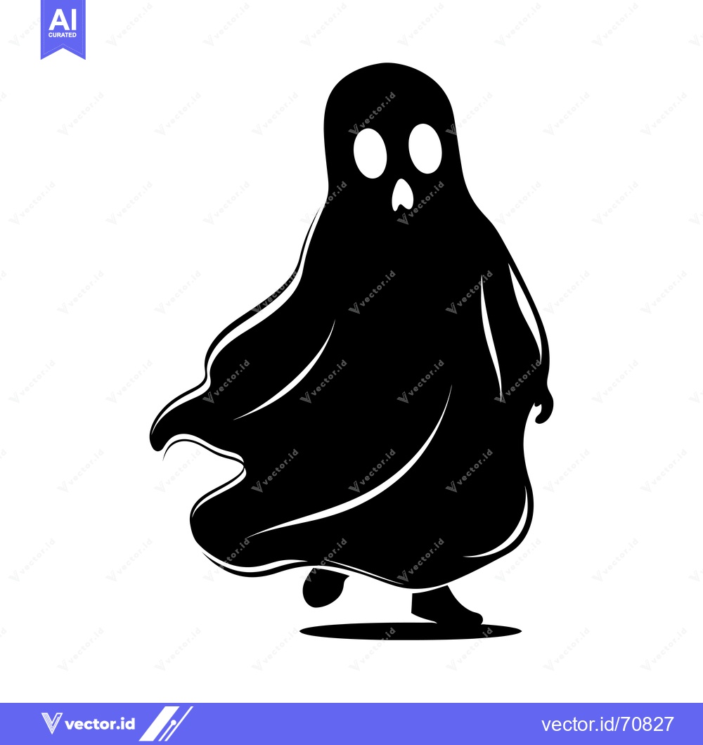 Premium Vector of Black and White Silhouette of a Ghost with Large Eyes
