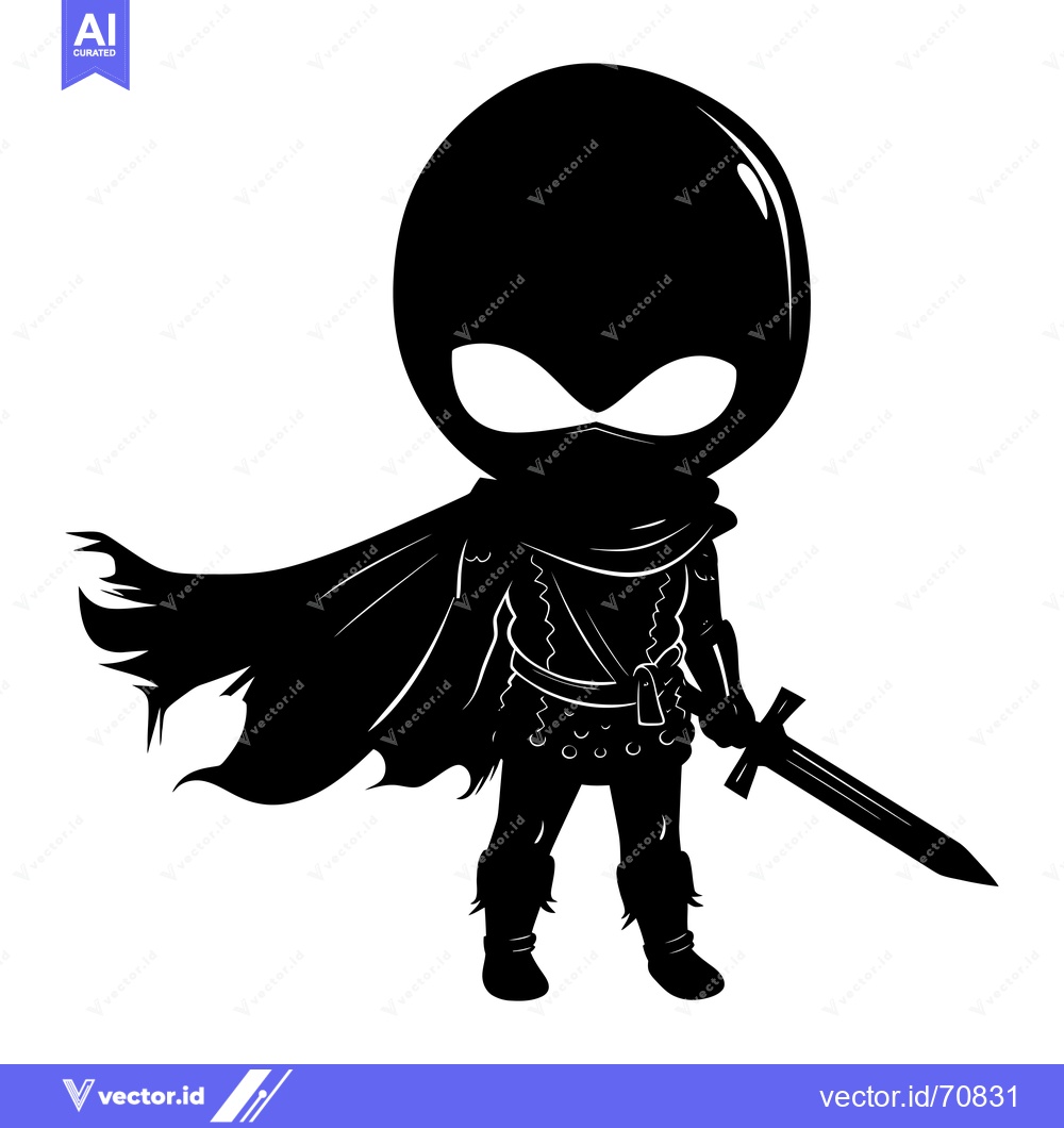 Premium Vector dari Silhouette of a Chibi-Style Character with a Sword and Cloak