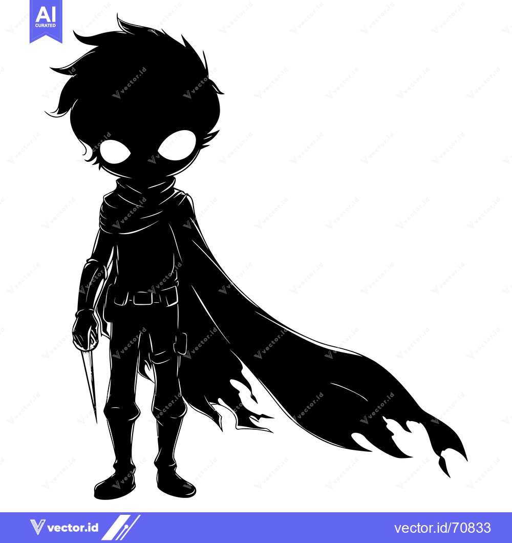 Premium Vector dari Silhouetted Anime Character Holding a Dagger and Wearing a Cape
