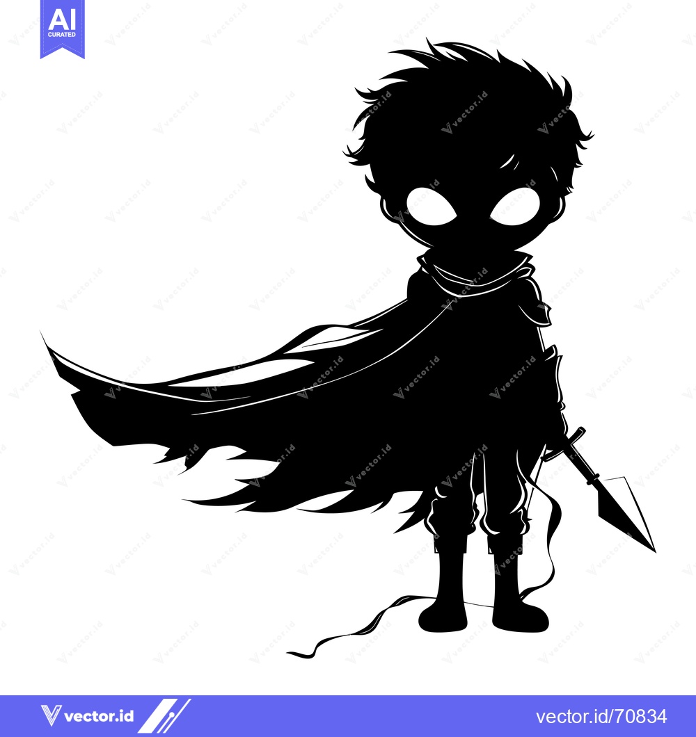 Premium Vector dari Silhouette of a young warrior holding a spear with flowing cape