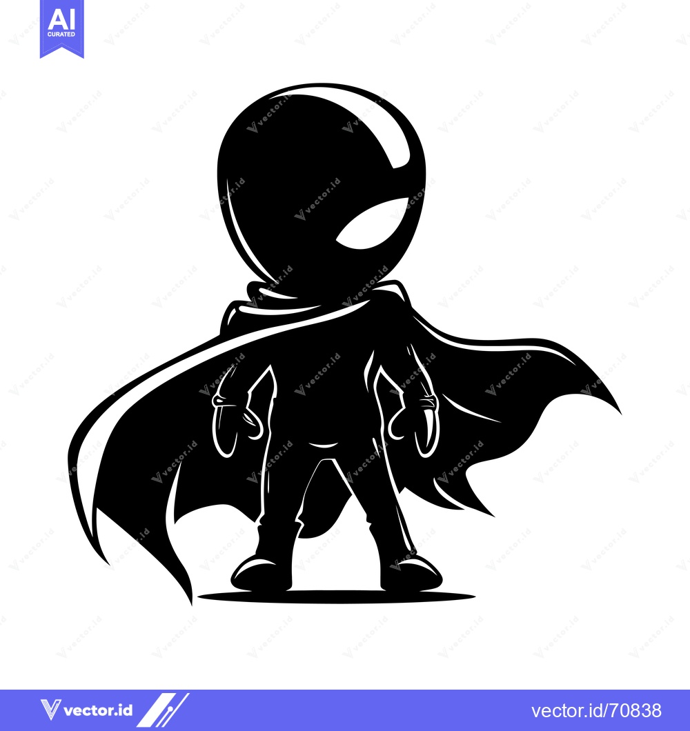Premium Vector dari Black Silhouette of a Small Superhero with a Cape