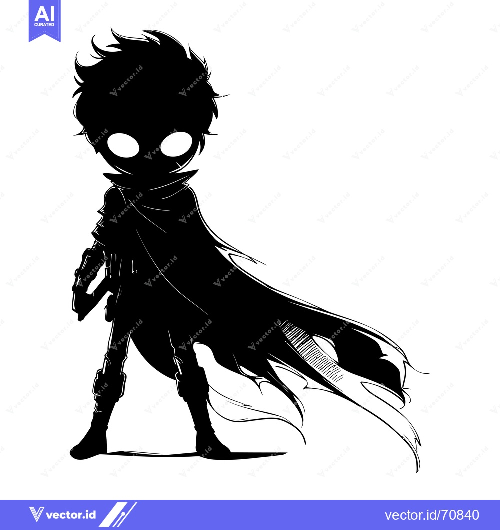 Premium Vector dari Silhouette of a Boy in a Cape with Flowing Hair