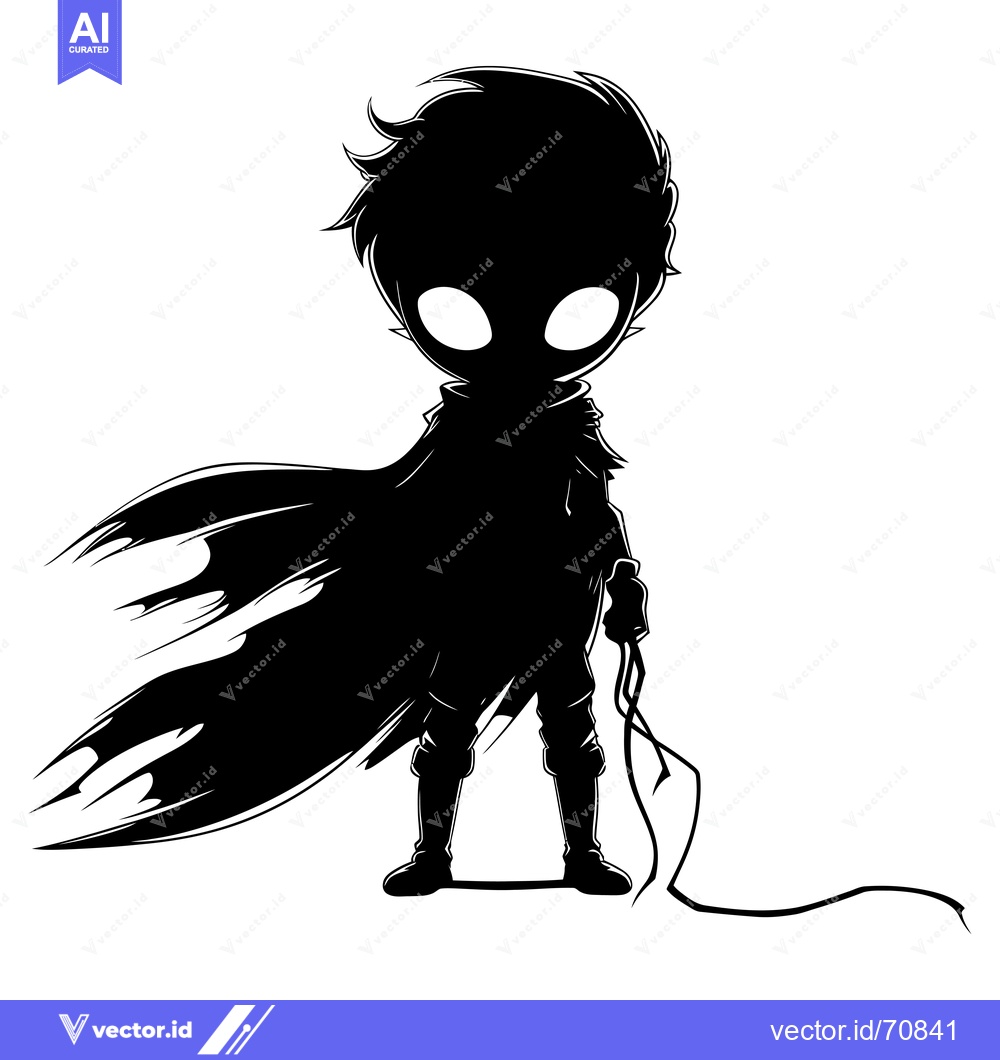 Premium Vector dari Silhouette of a Boy with a Cape and a Whip