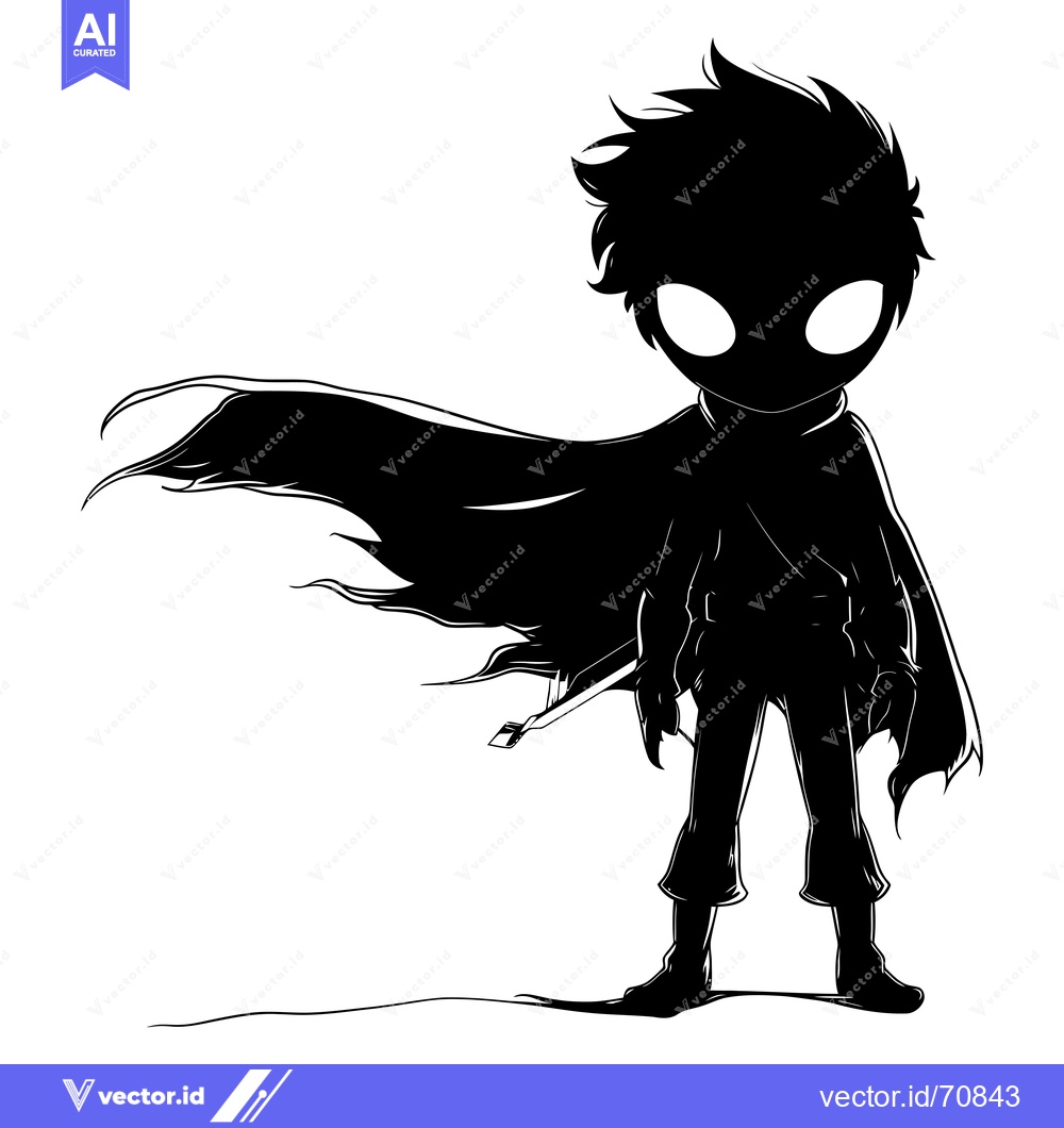 Premium Vector dari Silhouette of a Character Wearing a Cloak and Holding a Weapon