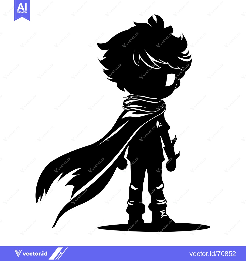 Premium Vector dari Black and White Silhouette of a Boy with a Cloak