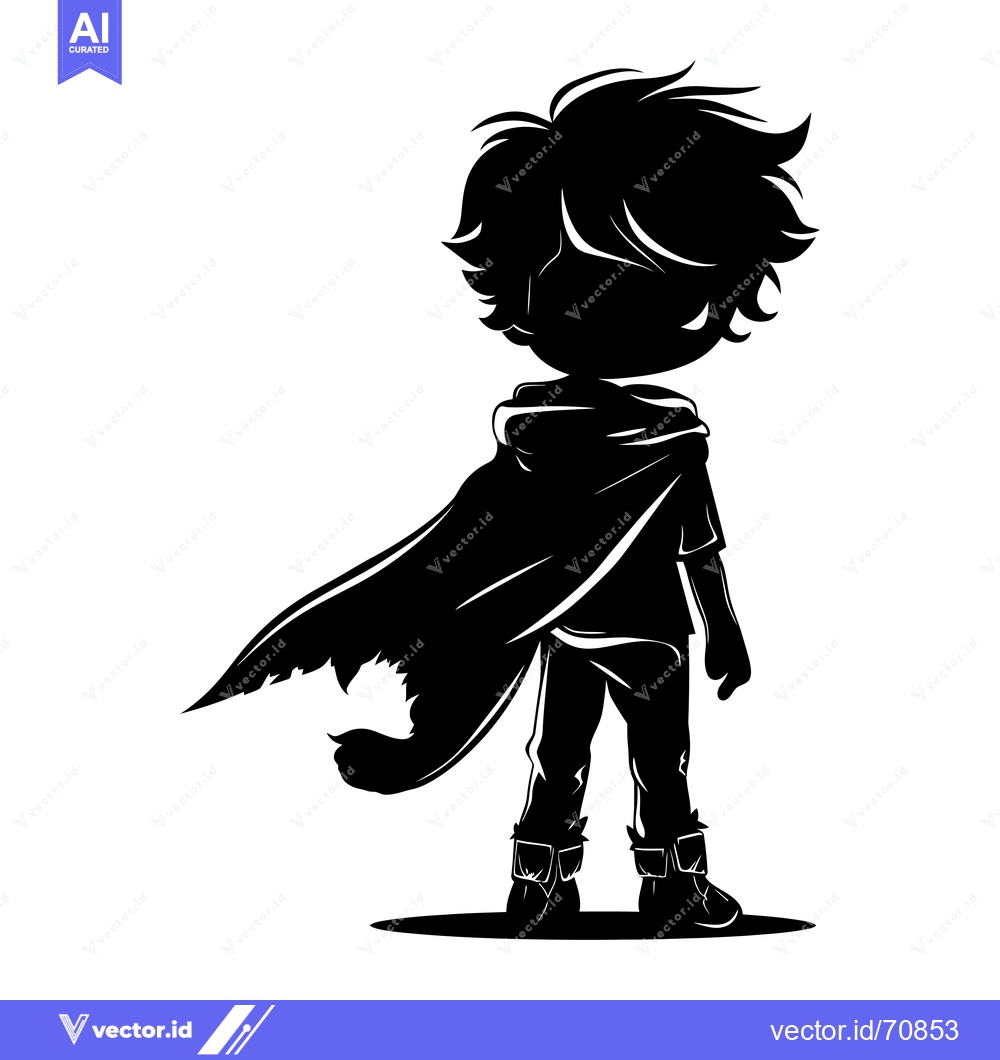 Premium Vector dari Silhouette of a Boy Wearing a Cape and Standing With His Back to the V