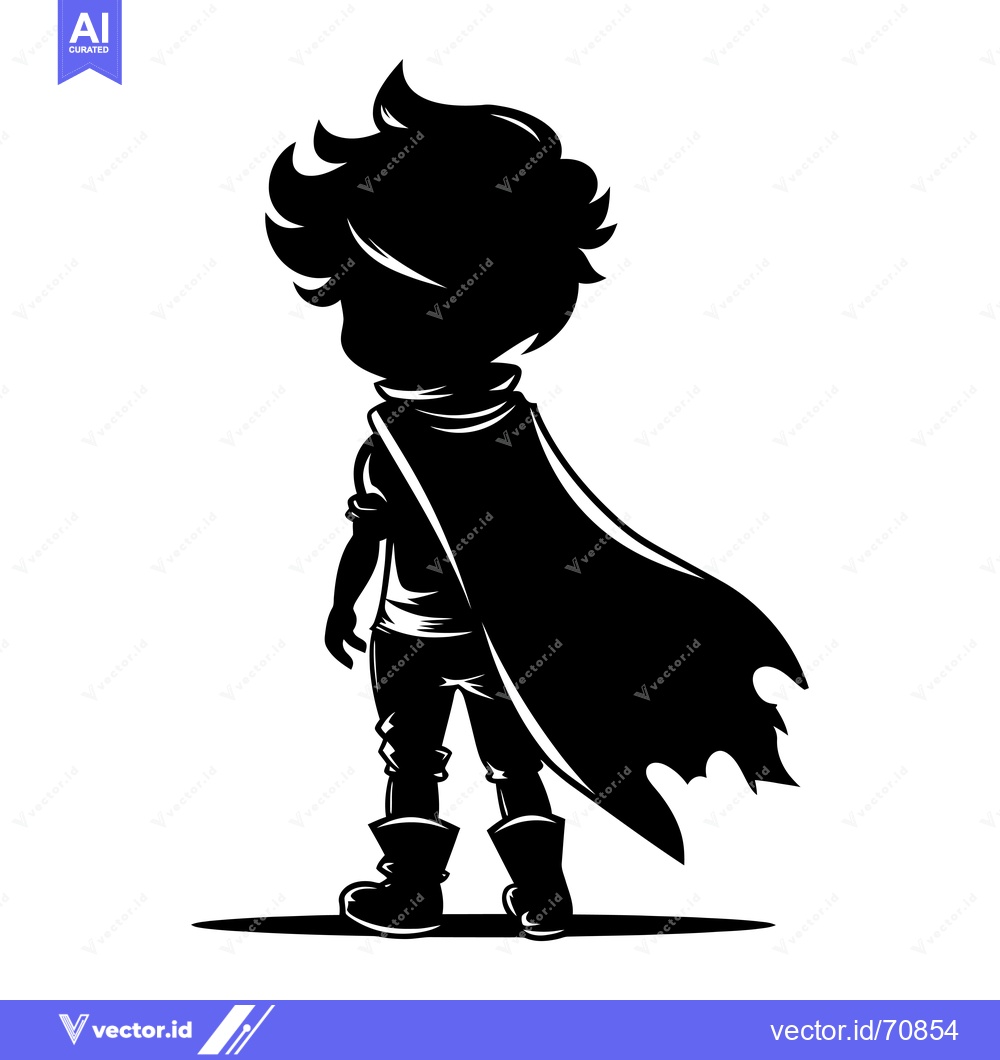Premium Vector dari Silhouette of a Young Boy in a Cape Standing Backwards