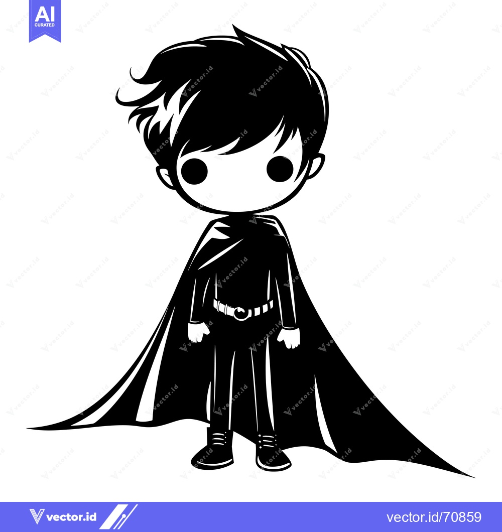 Premium Vector dari A Cartoon Superhero Boy in a Cape, Standing