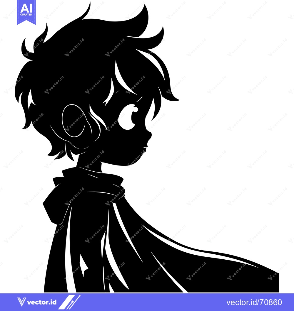 Premium Vector dari Silhouette of a Boy Wearing a Cape, Looking to the Right