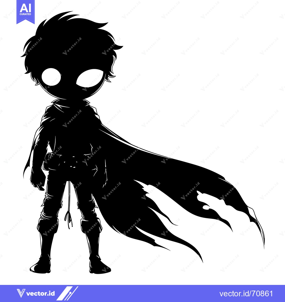Premium Vector of Silhouette of a Chibi Character with a Flowing Cape