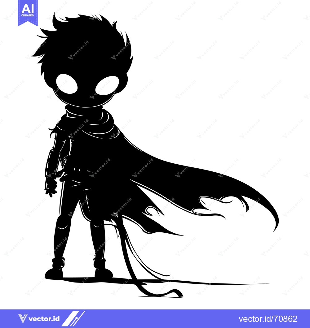 Premium Vector of Silhouette of a young person with a cloak and spiky hair