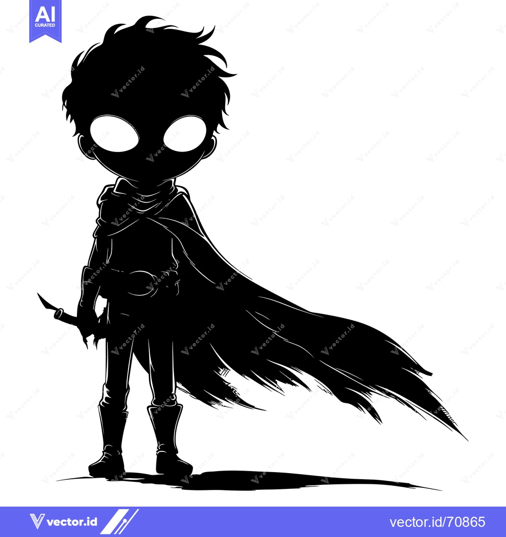 Premium Vector of Silhouette of a Cartoon Boy Holding a Knife and Wearing a Cape