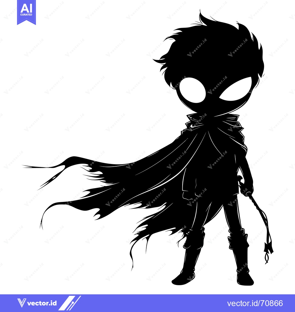 Premium Vector of Silhouette of a Cartoon Character with a Cape and a Whip