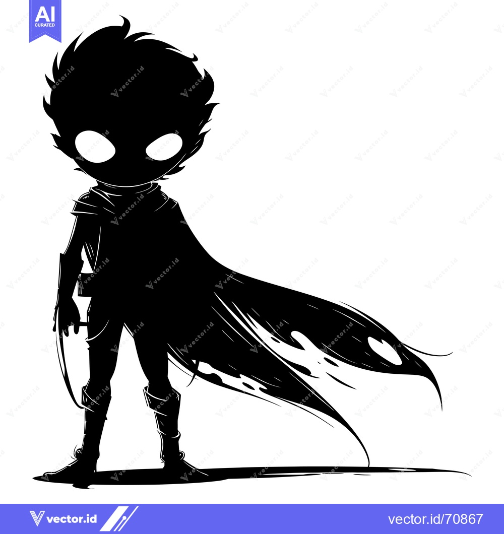 Premium Vector of Silhouette of a Figure with a Flowing Cape and Glowing Eyes