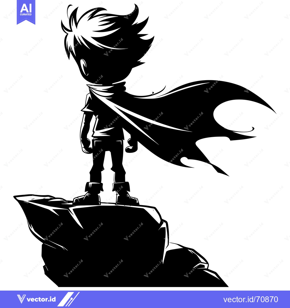 Premium Vector of Silhouette of a Boy in a Cape Standing on a Cliff