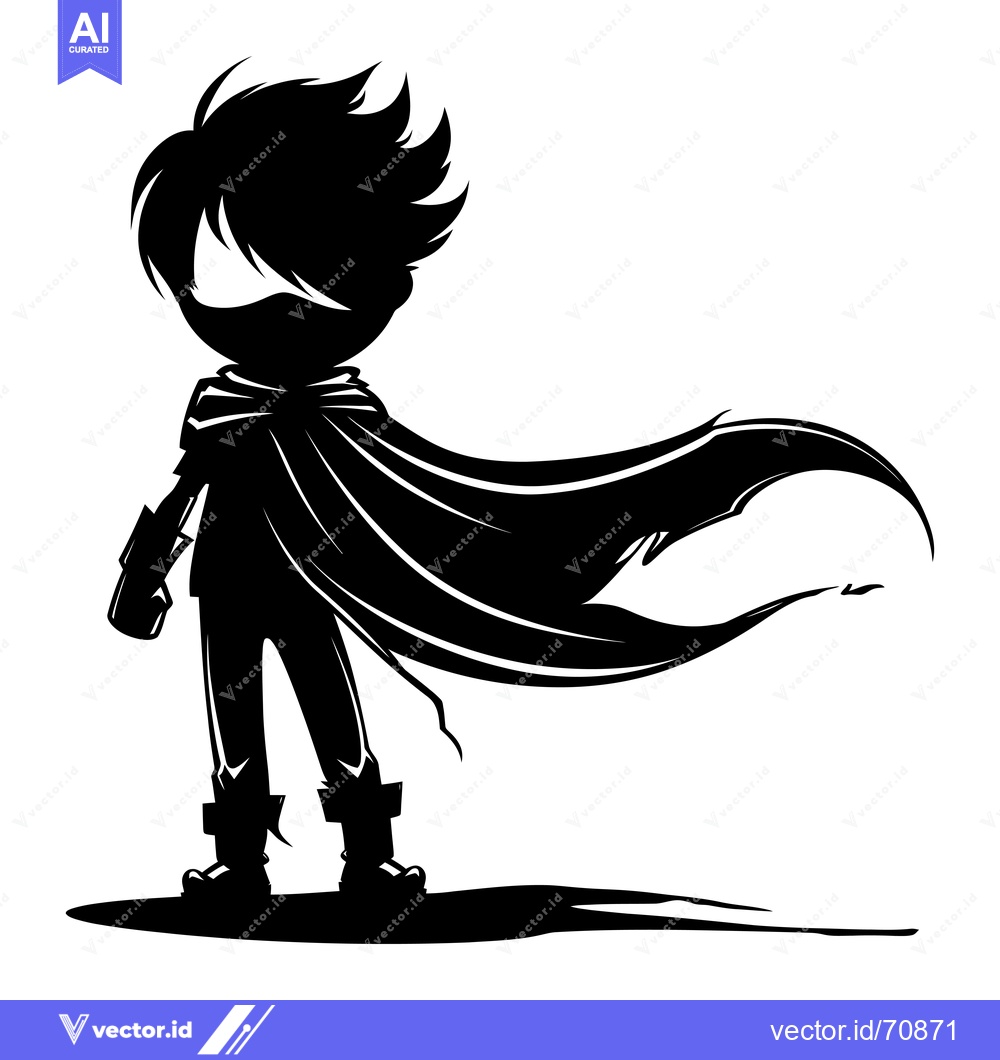 Premium Vector dari Silhouette of a young superhero standing with flowing cape