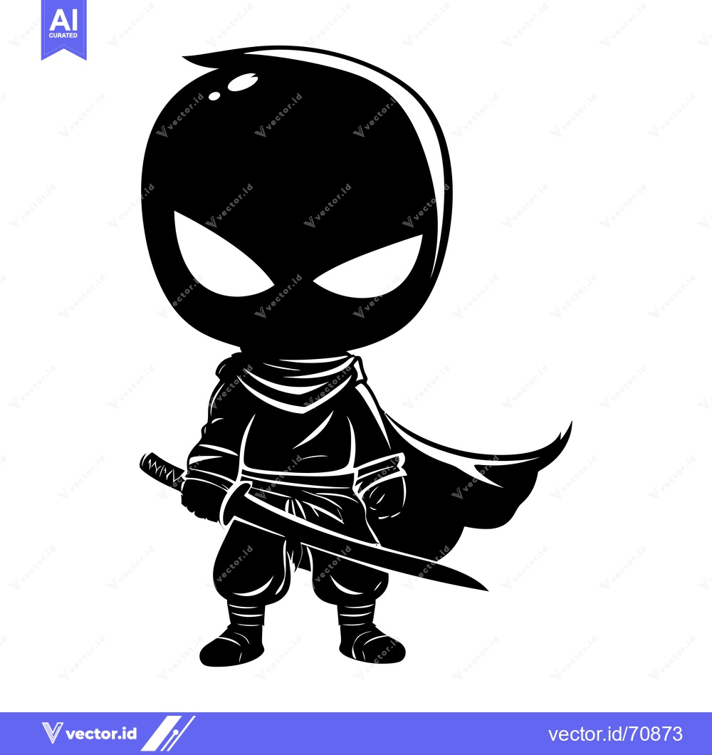 Premium Vector dari A Cartoon Silhouette of a Ninja Holding a Sword