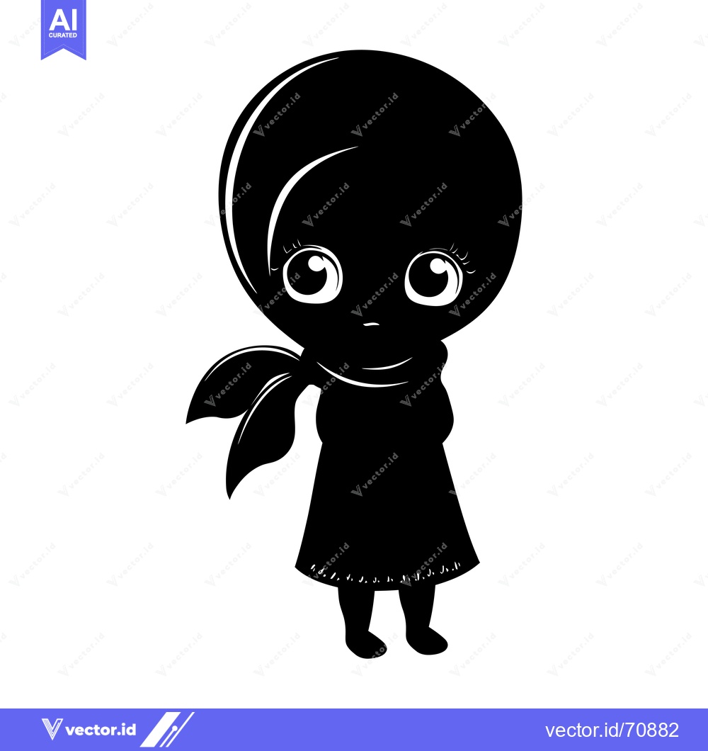 Premium Vector dari Black and White Silhouette of a Young Girl Wearing a Scarf