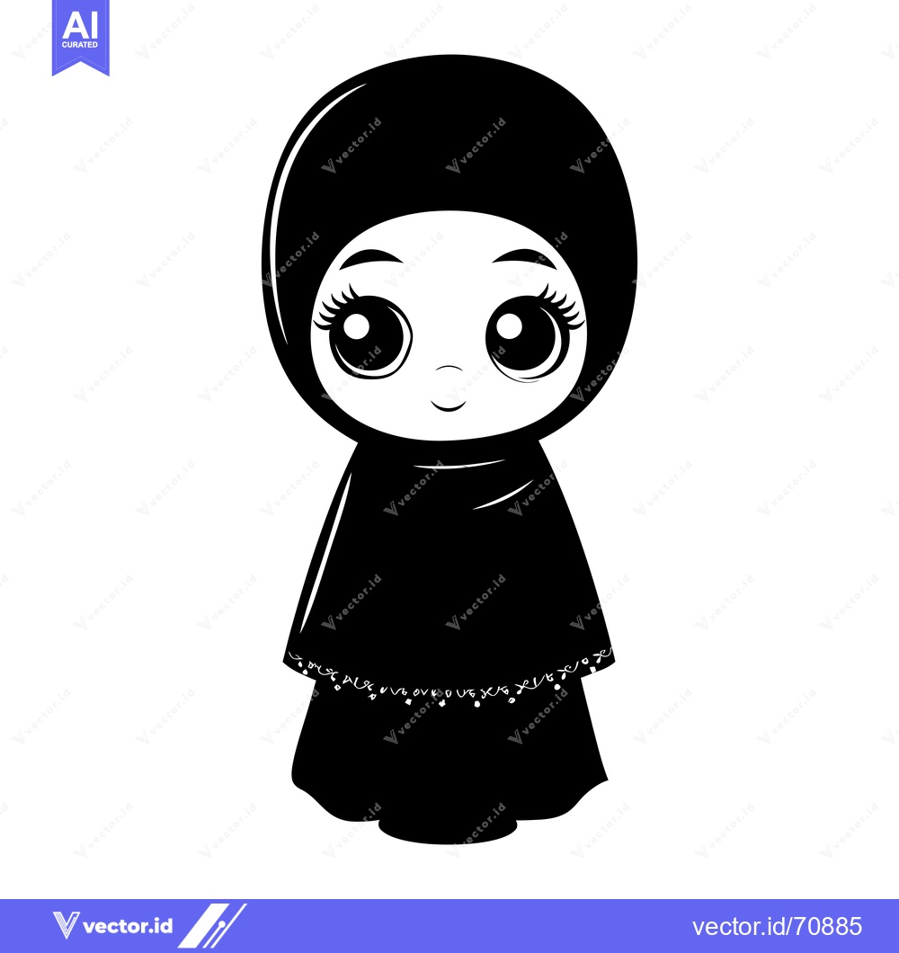 Premium Vector dari A Cute Cartoon Girl Wearing a Black Hijab