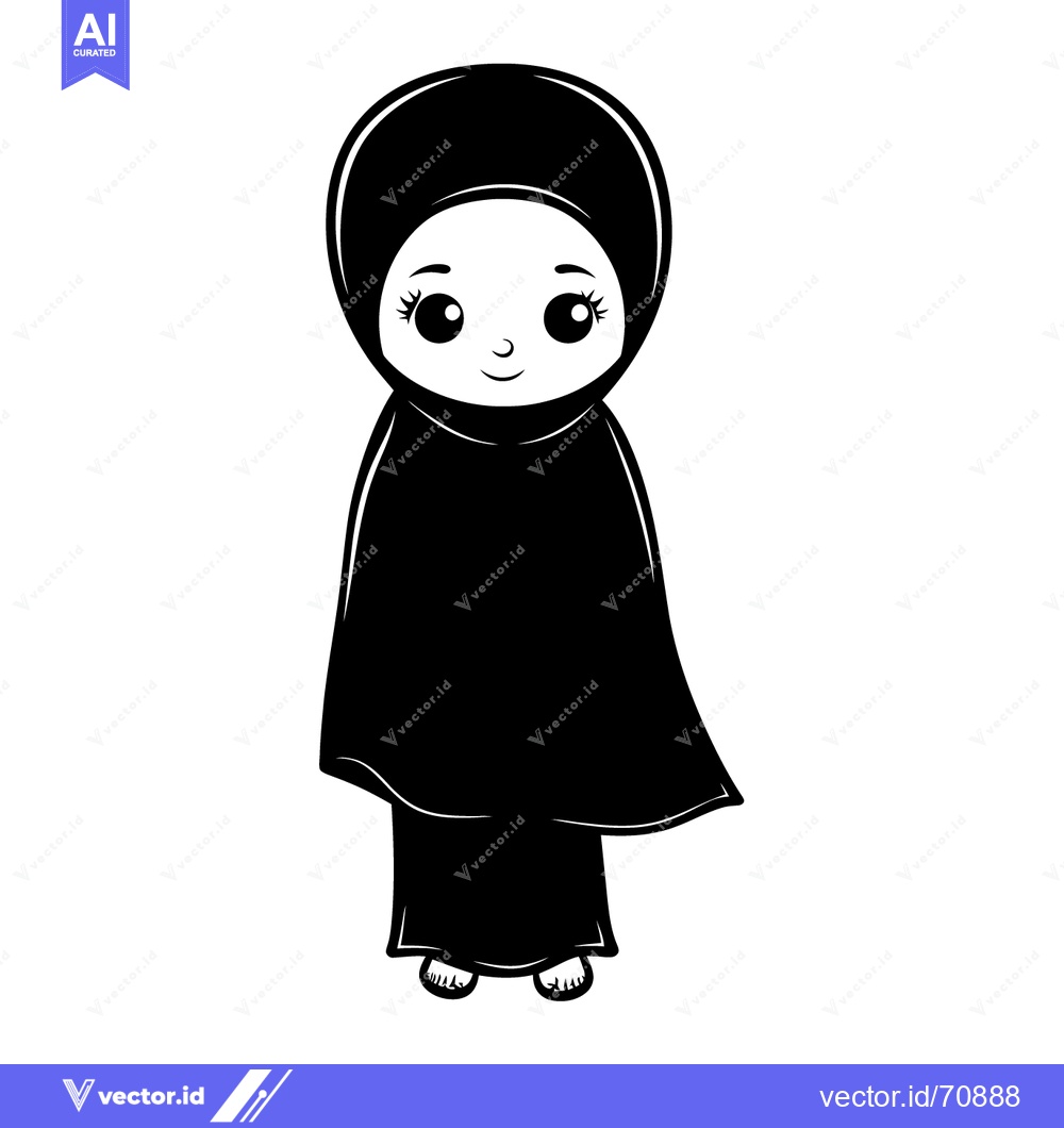 Premium Vector of A Cute Cartoon Illustration of a Young Girl Wearing a Hijab