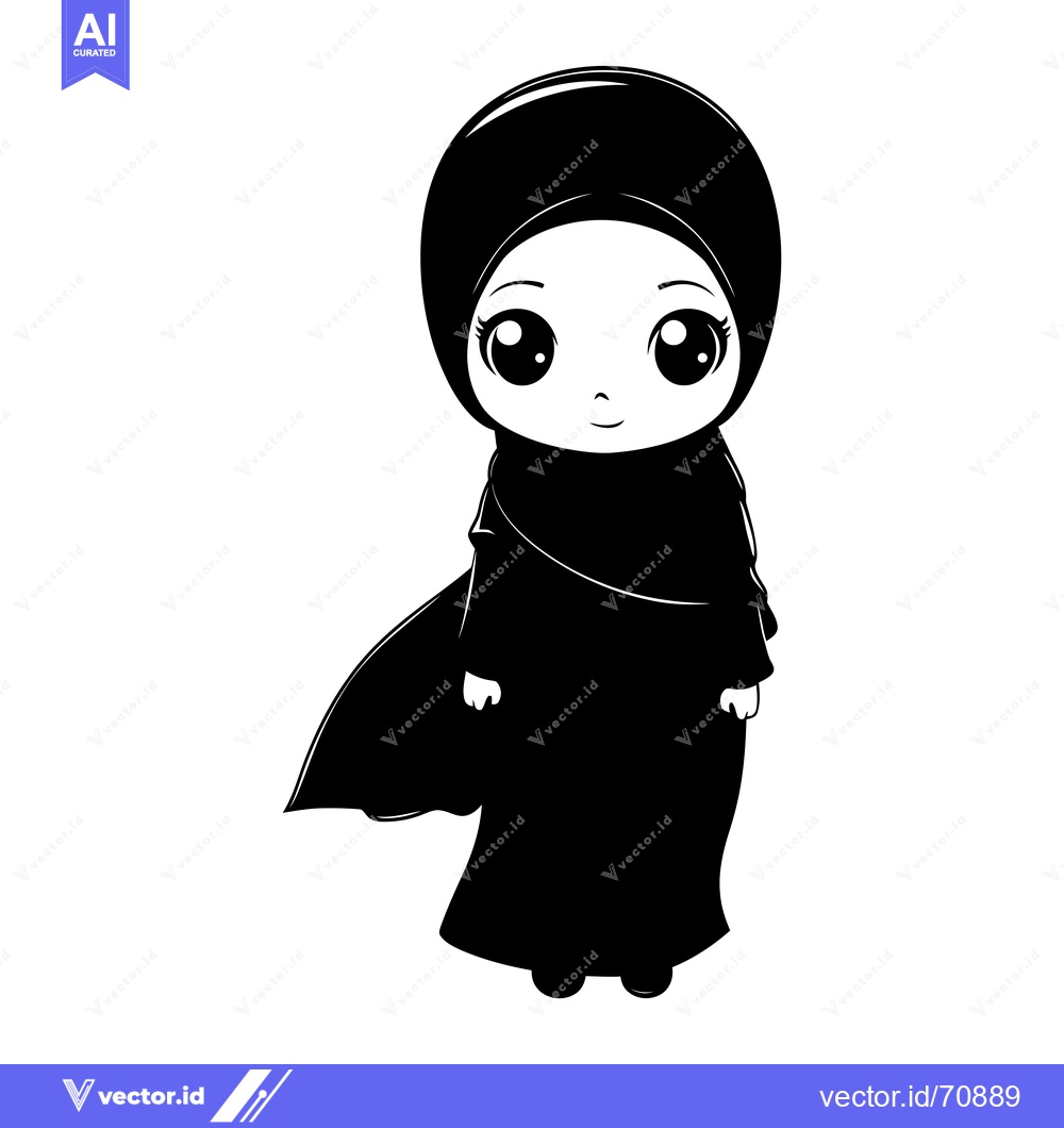 Premium Vector of A Cartoon Illustration of a Young Girl Wearing a Hijab