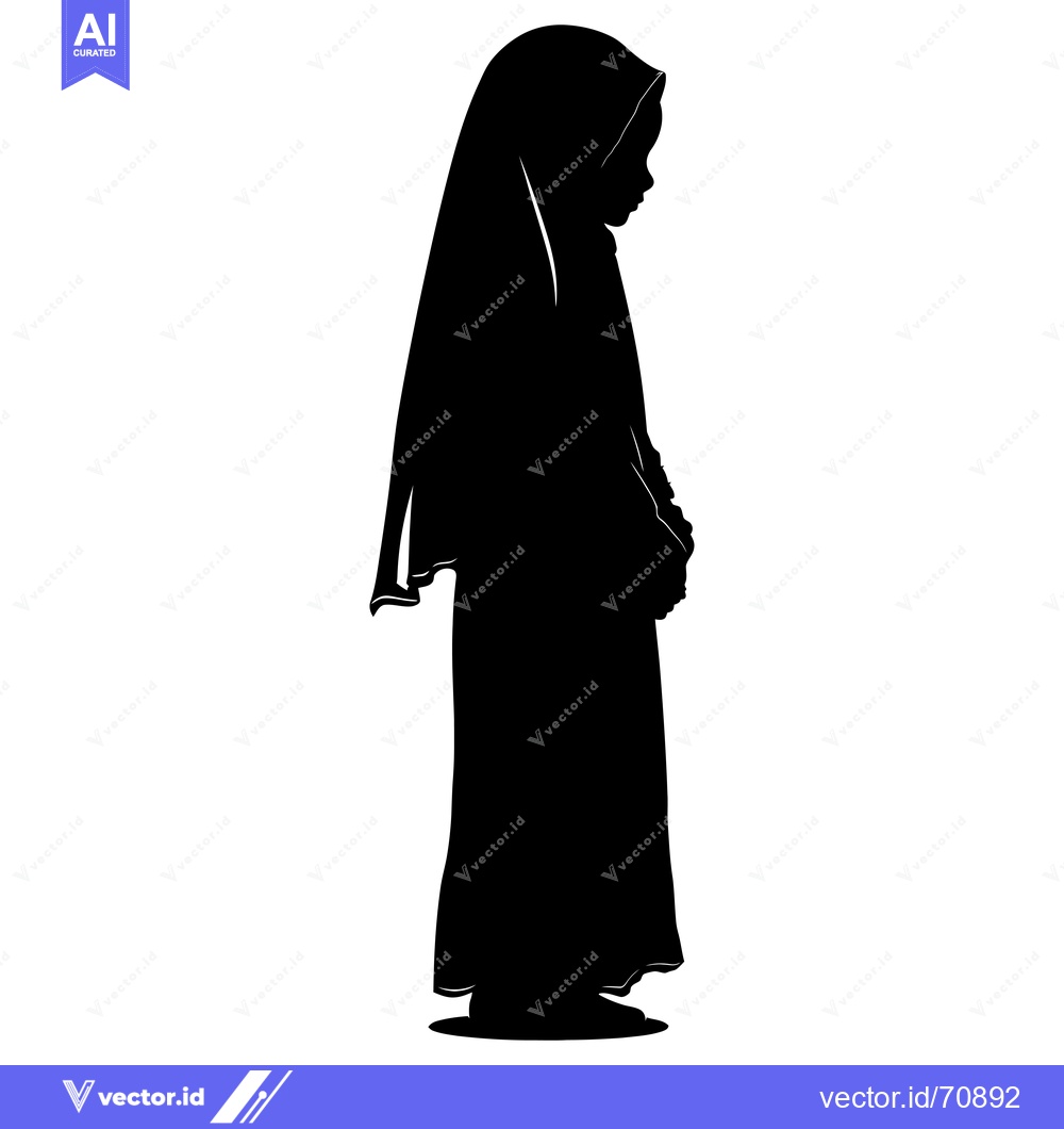 Premium Vector of Silhouette of a young woman in a hijab standing with her head bowed