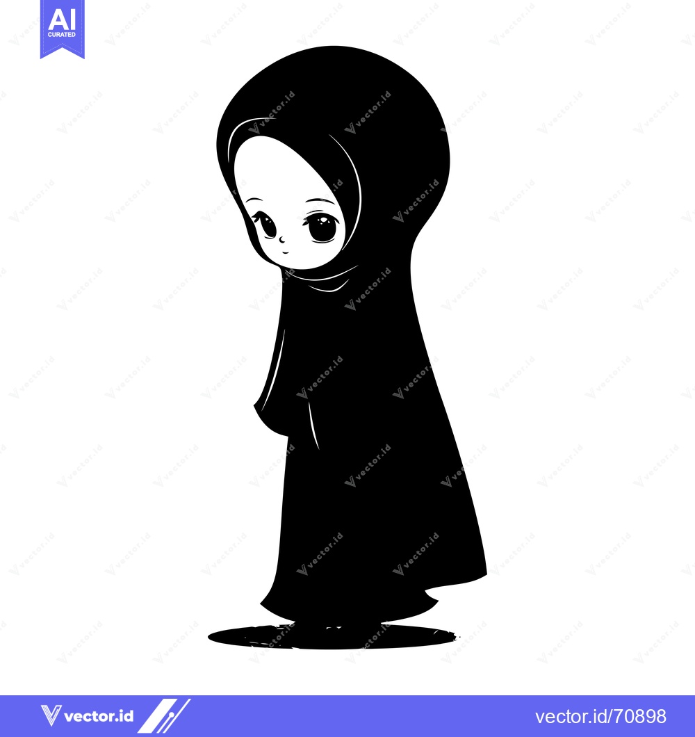 Premium Vector dari Black and White Illustration of a Young Girl Wearing a Hijab