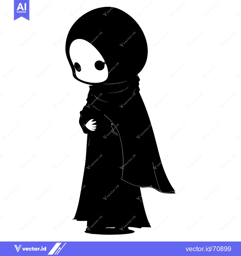 Premium Vector of Black and White Silhouette of a Woman in a Hijab