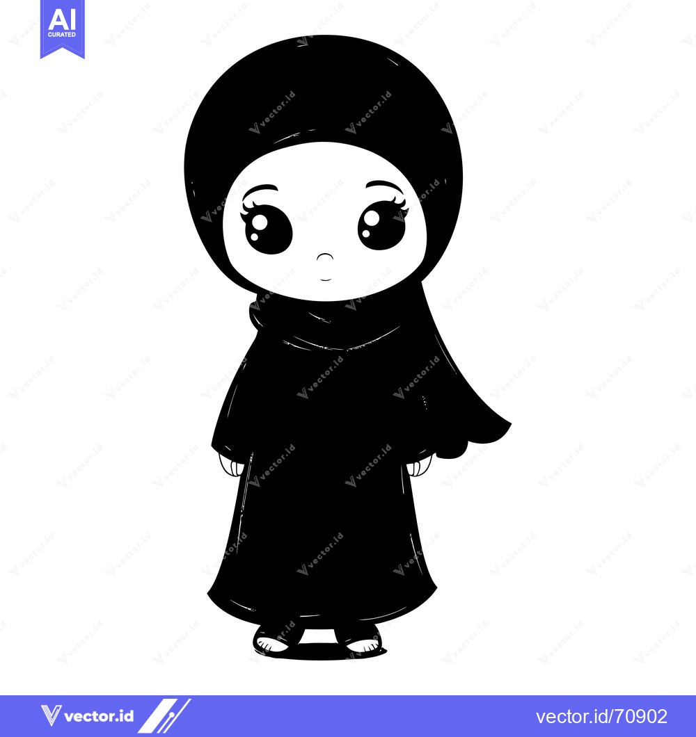 Premium Vector of A Cartoon Illustration of a Young Girl Wearing a Hijab