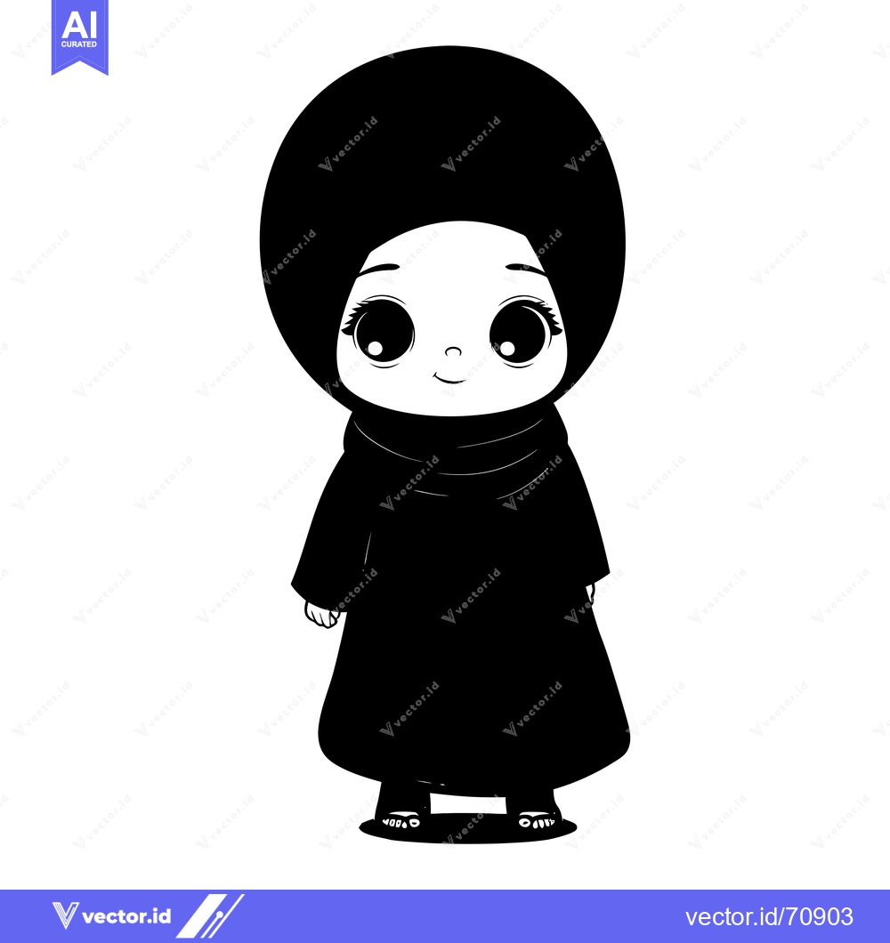 Premium Vector dari A Black and White Cartoon Illustration of a Young Woman Wearing a Hija