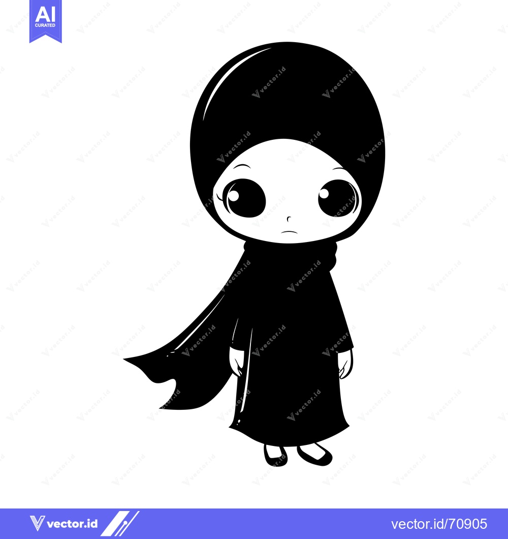 Premium Vector of A Cartoon Illustration of a Young Girl Wearing a Hijab