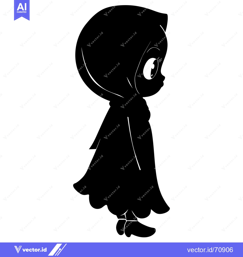 Premium Vector of Silhouette of a Young Girl in a Hooded Dress
