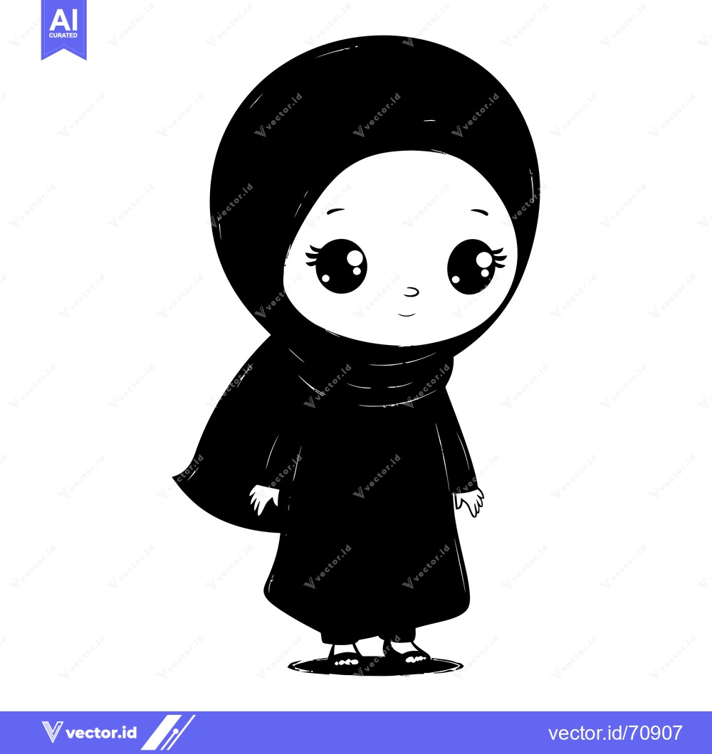 Premium Vector of A cartoon illustration of a young girl wearing a hijab