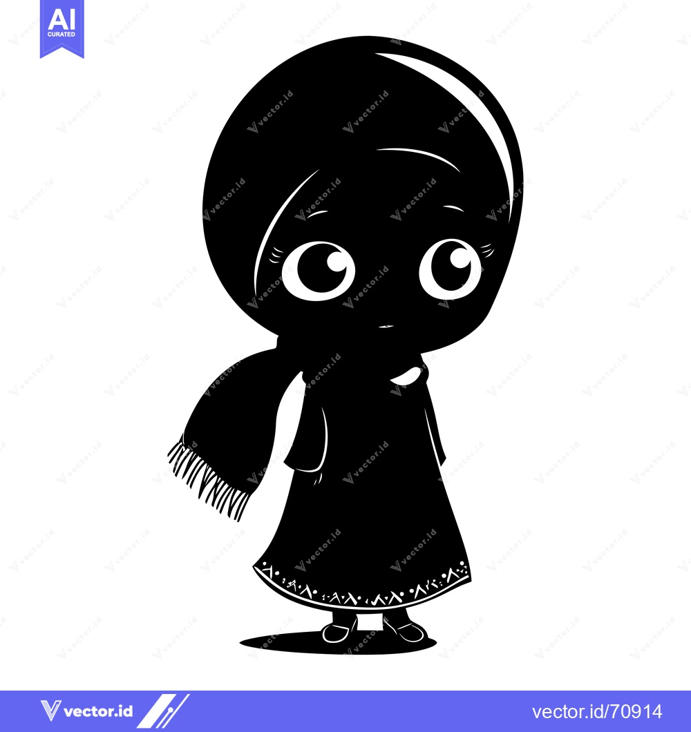 Premium Vector of Black and white silhouette of a young woman wearing a headscarf