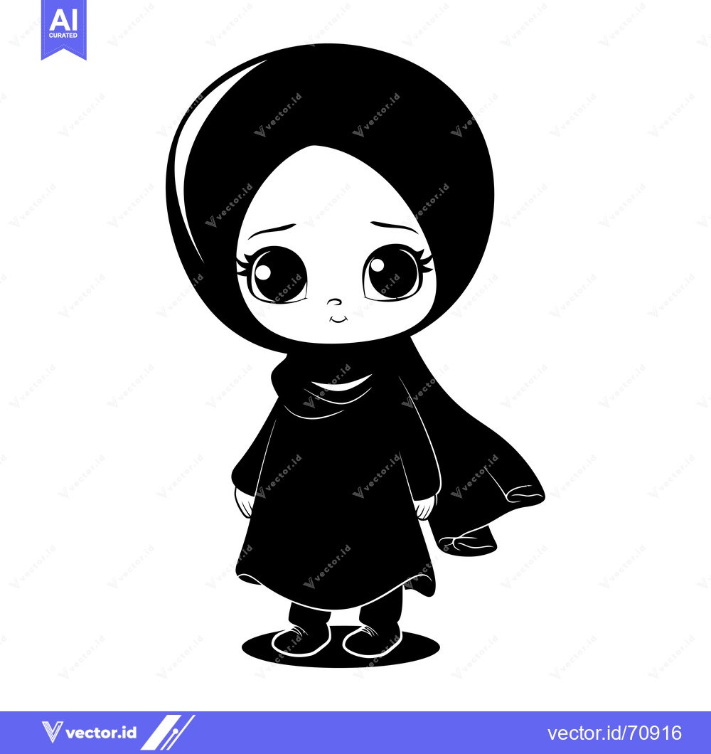 Premium Vector of Cartoon Illustration of a Young Girl Wearing a Hijab