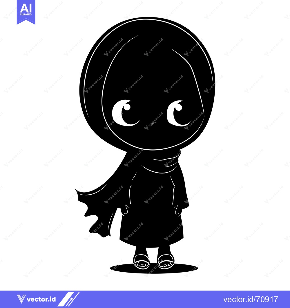 Premium Vector dari Black and White Silhouette of a Young Woman Wearing a Hijab