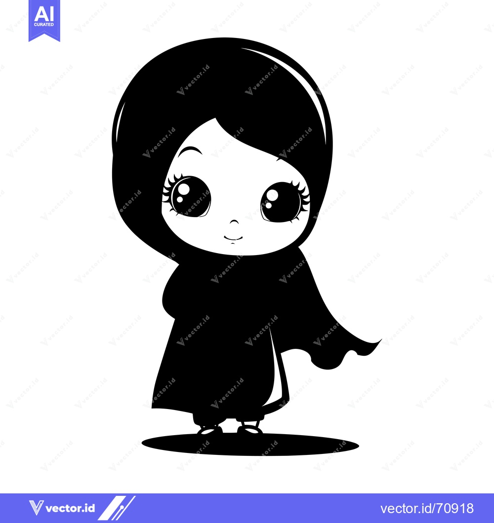 Premium Vector of Cute Cartoon Girl Wearing a Hijab
